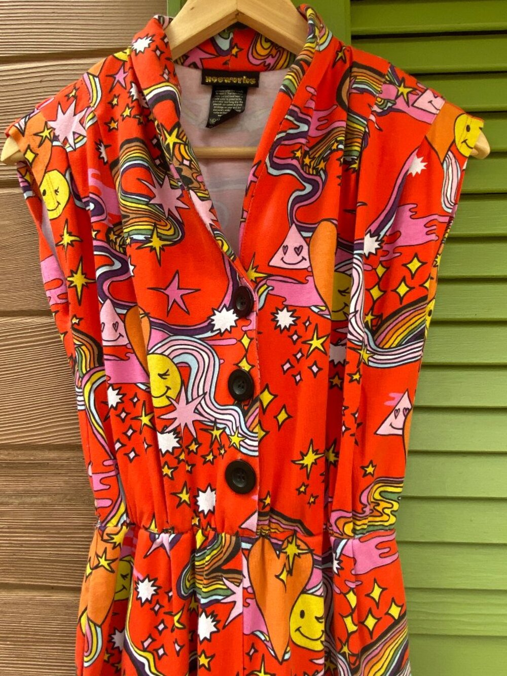 Nooworks Bright Orange Retro Print Sleeveless Jumpsuit - Picture 2 of 7